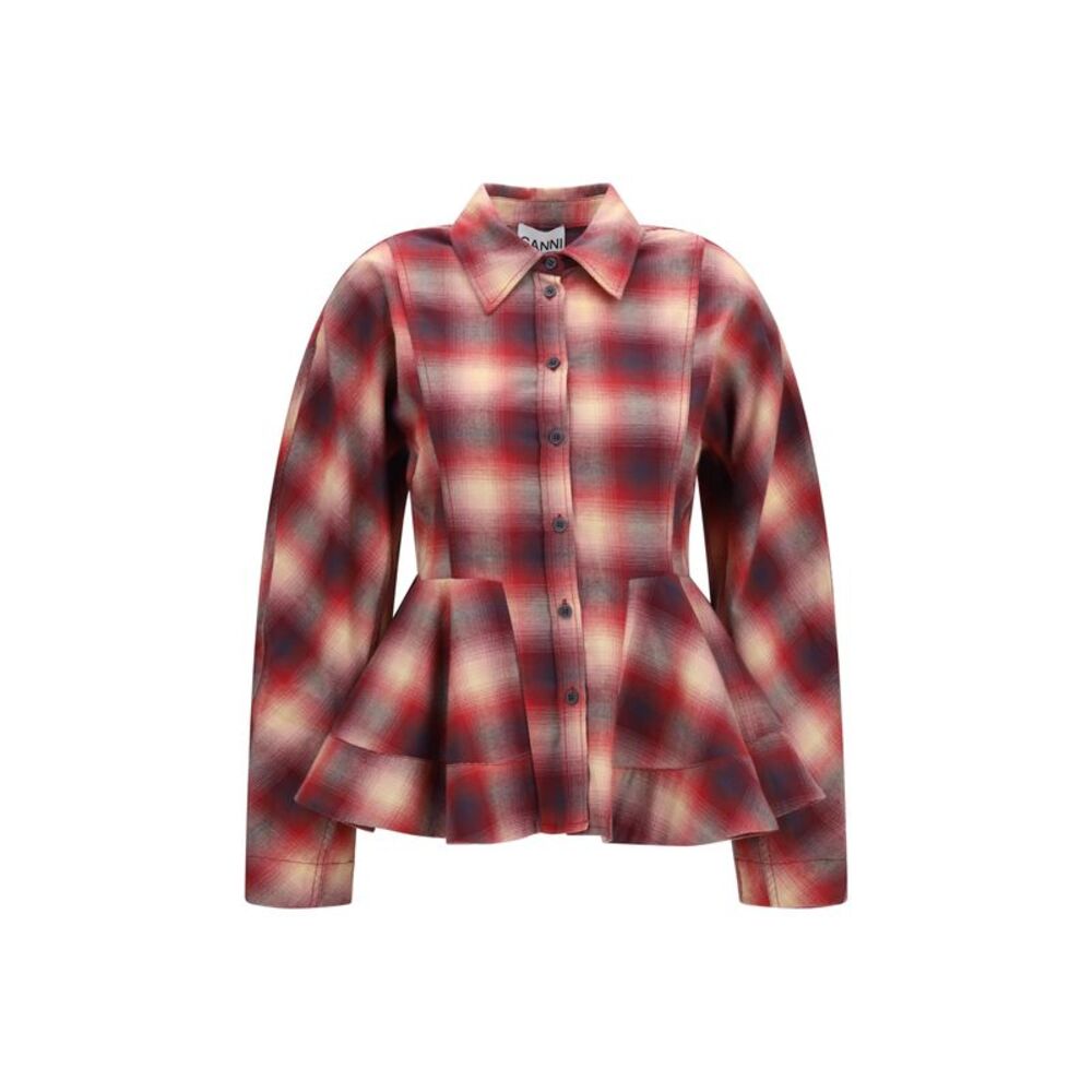 Ganni Women Peplum Flannel Shirt